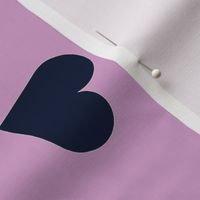1 inch scattered hearts navy on orchid