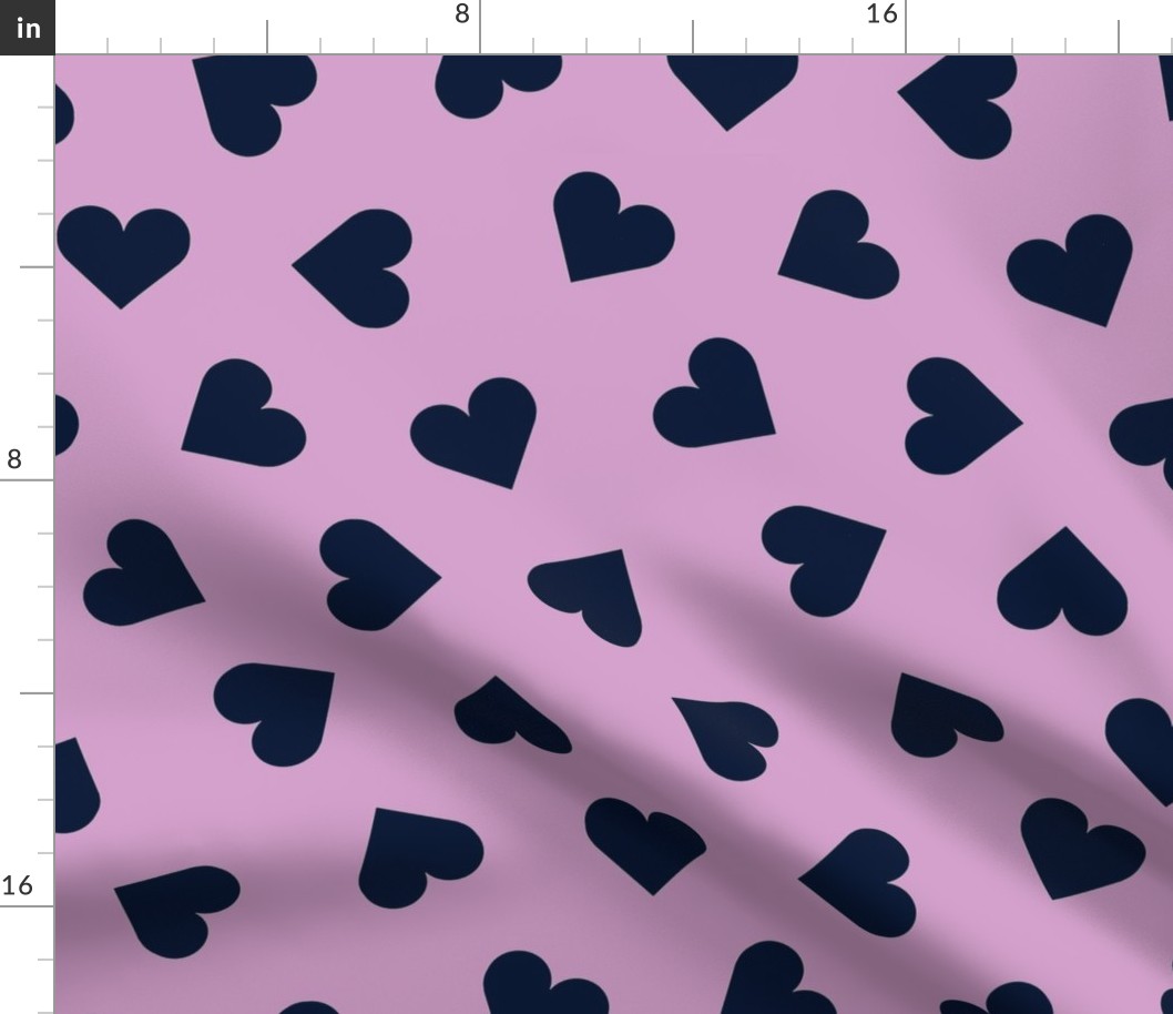 1 inch scattered hearts navy on orchid