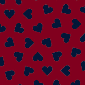 1 inch scattered hearts navy on burgundy