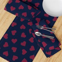 1 inch scattered hearts burgundy on navy