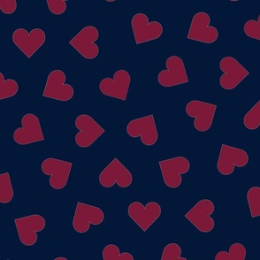 1 inch scattered hearts burgundy on navy