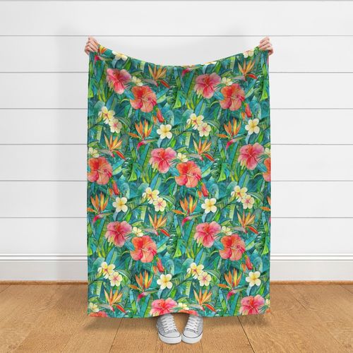 Classic Tropical Garden in watercolors 2 Fabric | Spoonflower