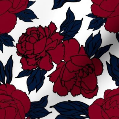 Peony Burgundy Navy Leaves