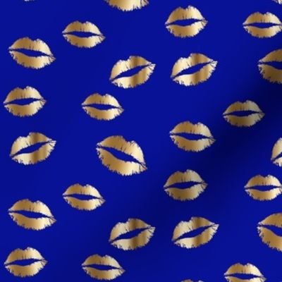 gold lips on royal blue 
