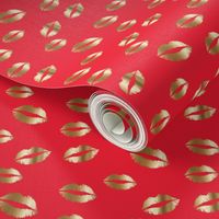 gold lips on red kiss print lip print