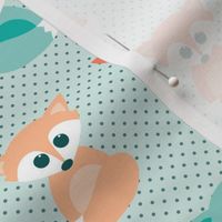 baby foxes - coral and mint