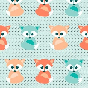 baby foxes - coral and mint