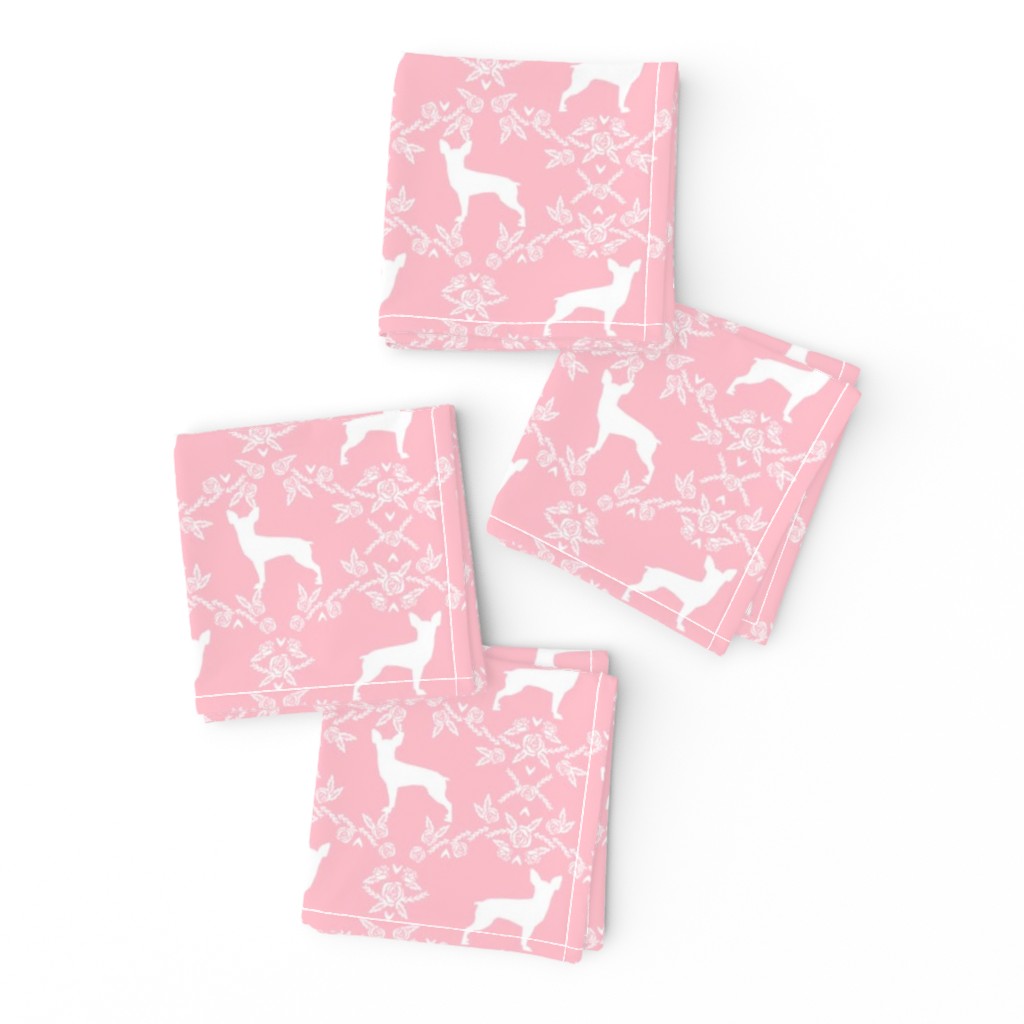 min pin floral silhouette miniature doberman pinscher fabric pink