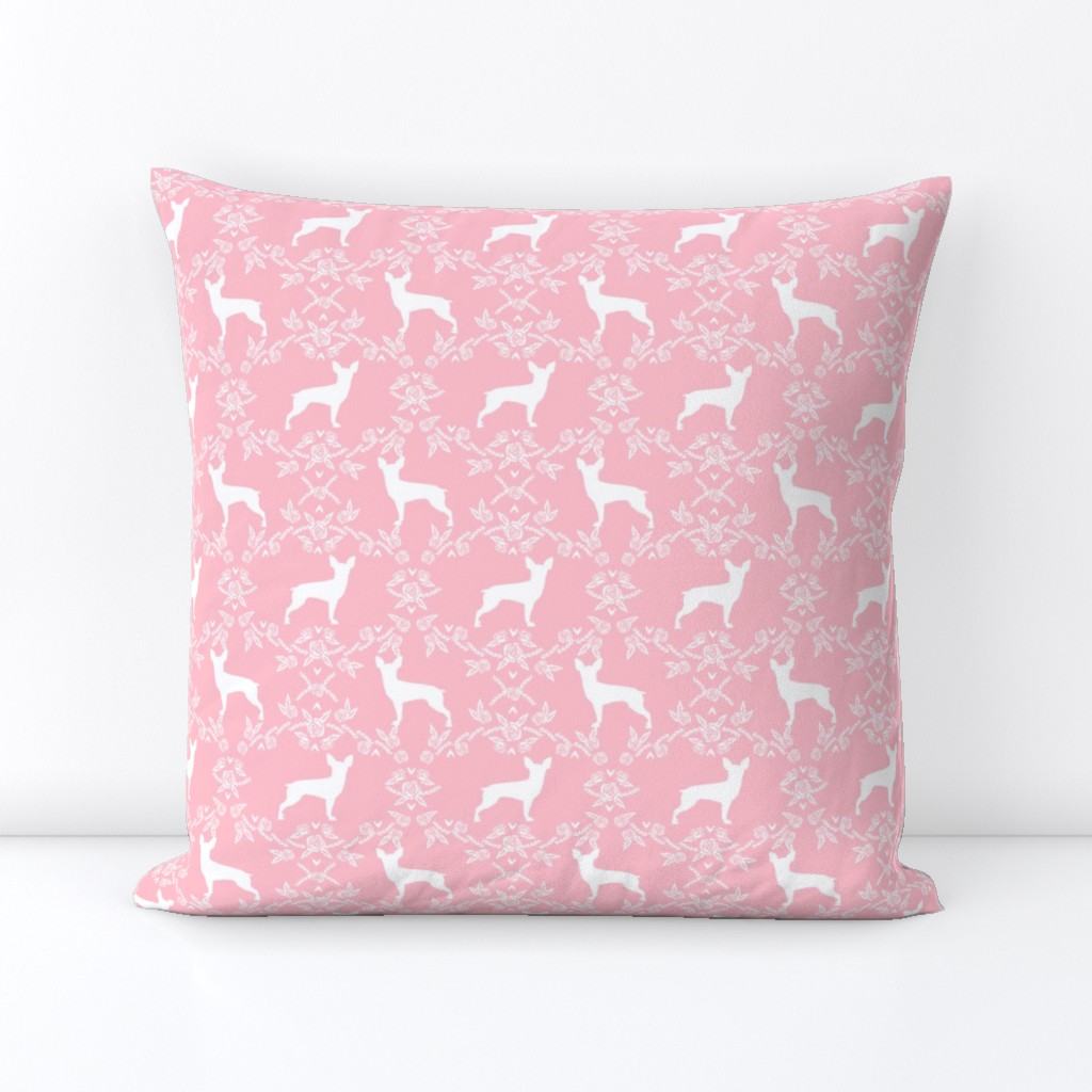 min pin floral silhouette miniature doberman pinscher fabric pink