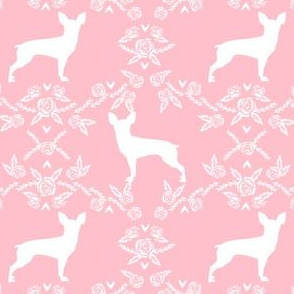 min pin floral silhouette miniature doberman pinscher fabric pink