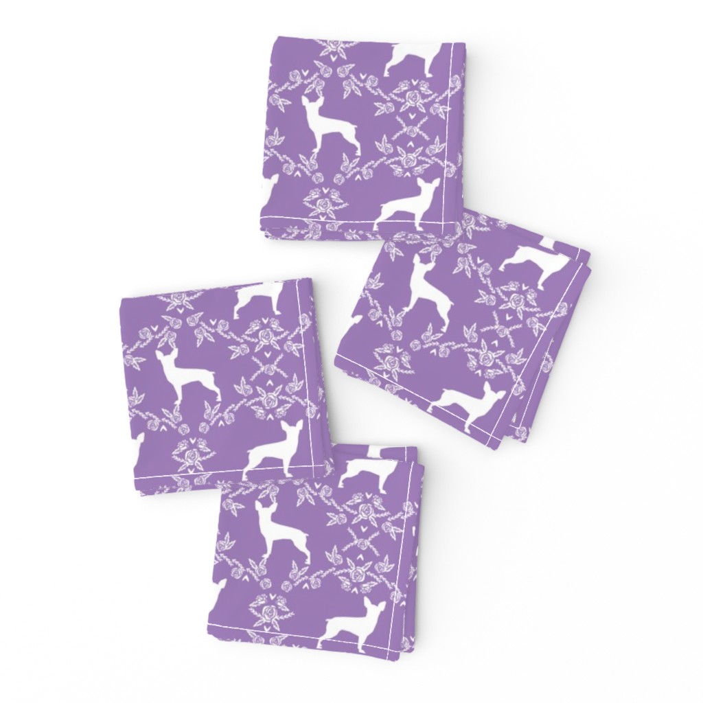 min pin floral silhouette miniature doberman pinscher fabric purple