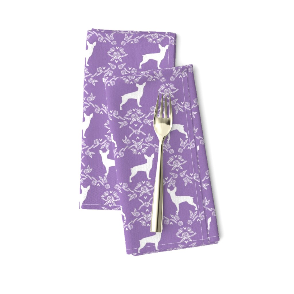 min pin floral silhouette miniature doberman pinscher fabric purple