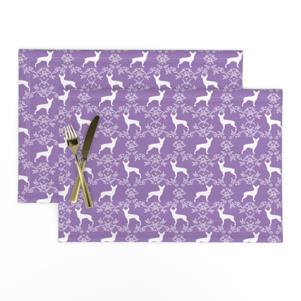 min pin floral silhouette miniature doberman pinscher fabric purple