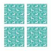 min pin floral silhouette miniature doberman pinscher fabric turquoise