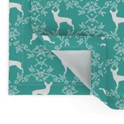 min pin floral silhouette miniature doberman pinscher fabric turquoise