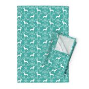 min pin floral silhouette miniature doberman pinscher fabric turquoise