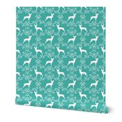 min pin floral silhouette miniature doberman pinscher fabric turquoise