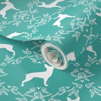 min pin floral silhouette miniature doberman pinscher fabric turquoise