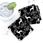 min pin floral silhouette miniature doberman pinscher fabric black and white