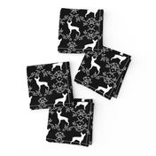 min pin floral silhouette miniature doberman pinscher fabric black and white