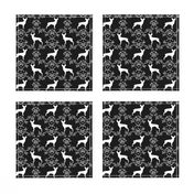 min pin floral silhouette miniature doberman pinscher fabric black and white