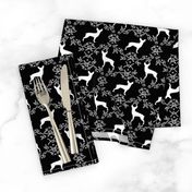 min pin floral silhouette miniature doberman pinscher fabric black and white