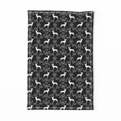 min pin floral silhouette miniature doberman pinscher fabric black and white