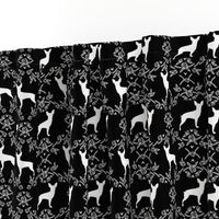 min pin floral silhouette miniature doberman pinscher fabric black and white