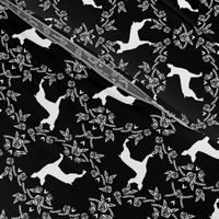 min pin floral silhouette miniature doberman pinscher fabric black and white