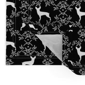 min pin floral silhouette miniature doberman pinscher fabric black and white