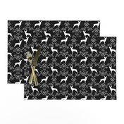 min pin floral silhouette miniature doberman pinscher fabric black and white