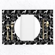 min pin floral silhouette miniature doberman pinscher fabric black and white