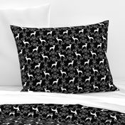 min pin floral silhouette miniature doberman pinscher fabric black and white