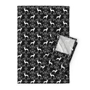 min pin floral silhouette miniature doberman pinscher fabric black and white