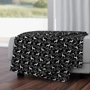 min pin floral silhouette miniature doberman pinscher fabric black and white