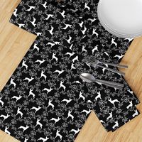 min pin floral silhouette miniature doberman pinscher fabric black and white