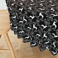 min pin floral silhouette miniature doberman pinscher fabric black and white