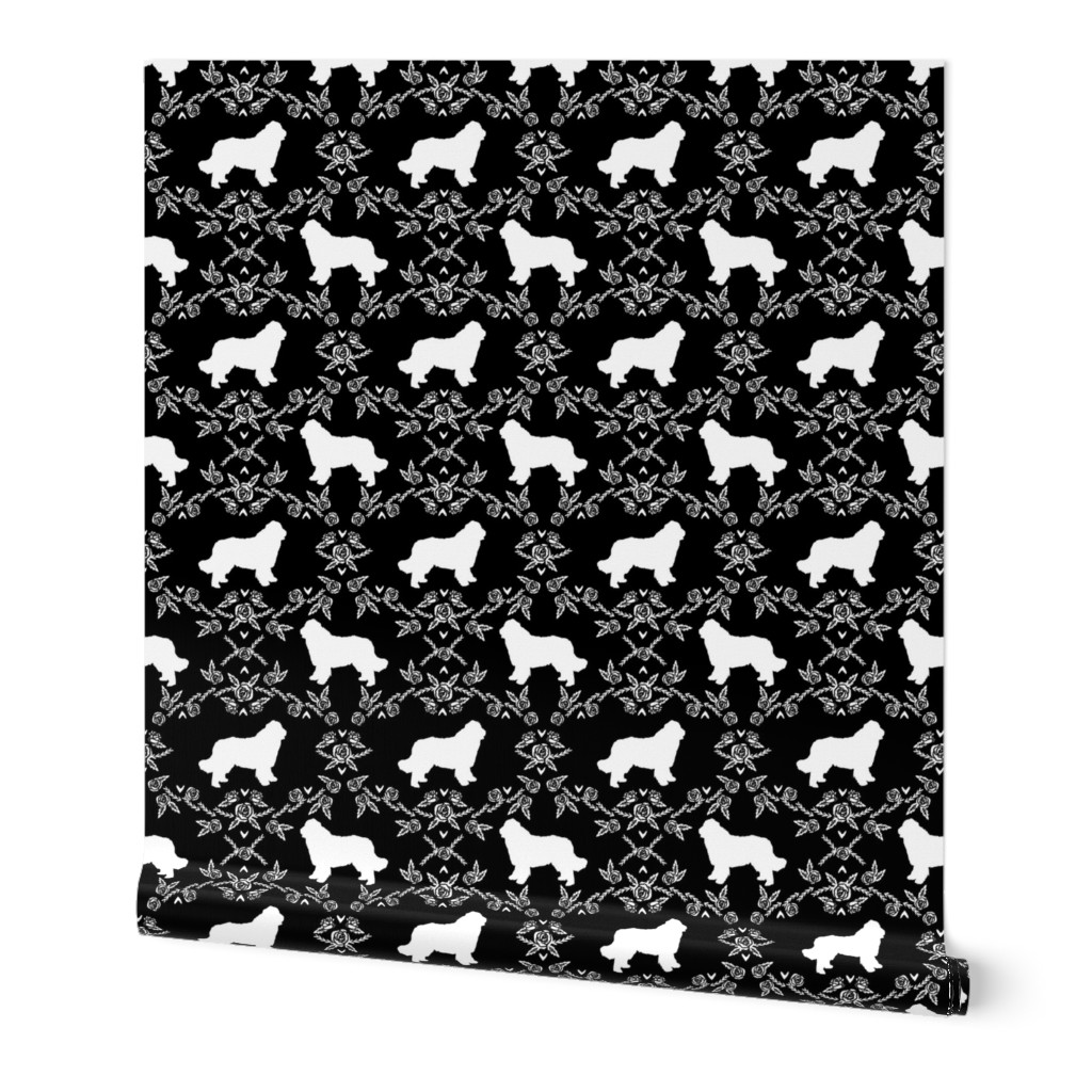 newfoundland floral silhouette dog breed fabric black and white