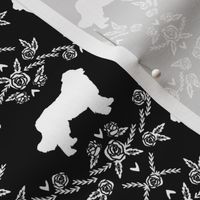 newfoundland floral silhouette dog breed fabric black and white