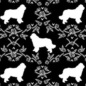 newfoundland floral silhouette dog breed fabric black and white