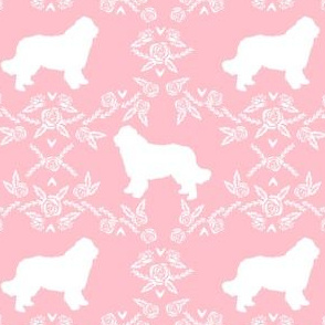 newfoundland floral silhouette dog breed fabric pink
