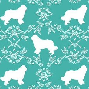 newfoundland floral silhouette dog breed fabric turquoise