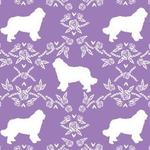 newfoundland floral silhouette dog breed fabric purple
