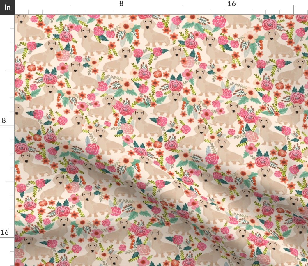 doxie floral cream dachshunds dog breed fabric lite