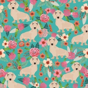 doxie floral cream dachshunds dog breed fabric minty