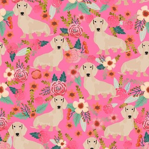 doxie floral cream dachshunds dog breed fabric pink