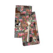 doxie floral mixed coats dachshunds dog breed fabric dark