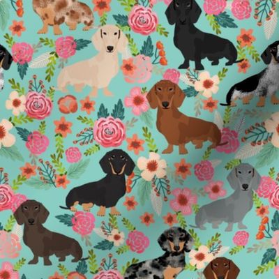 doxie floral mixed coats dachshunds dog breed fabric mint