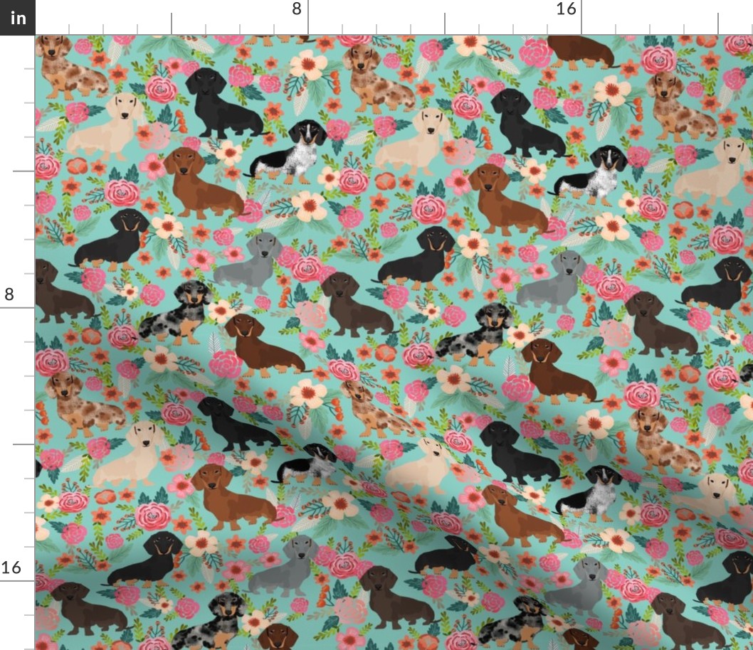 doxie floral mixed coats dachshunds dog breed fabric mint