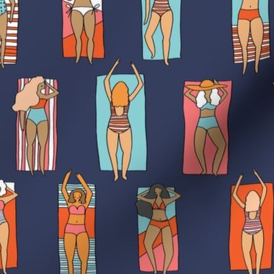 Sunbathers // beach summer vacation seaside sun bikini bathing suit fabric navy